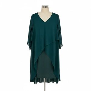 Hanna Nikole Chiffon Overlay Dress Emerald Green Metallic Plus Size 16W